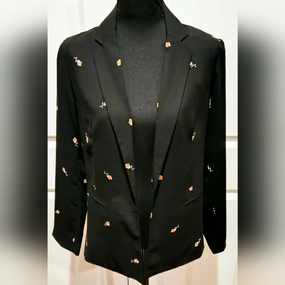 LC LAUREN CONRAD Blazer Black w/ embroidered Rose Detail 🌹 sz XS - Picture 2 of 9